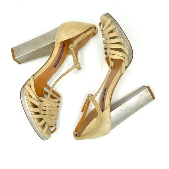 RALPH LAUREN Purple Label Madeleen Suede Leather Metallic Heels Sandals Size 37